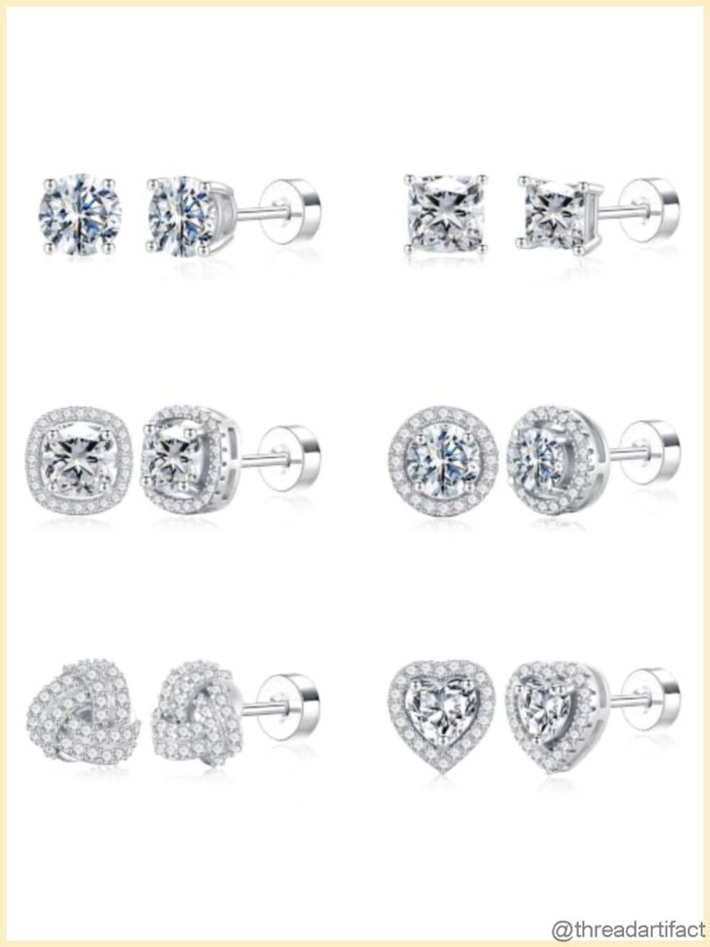 Hypoallergenic Silver Plated Flat Back Stud Earrings Set for Women